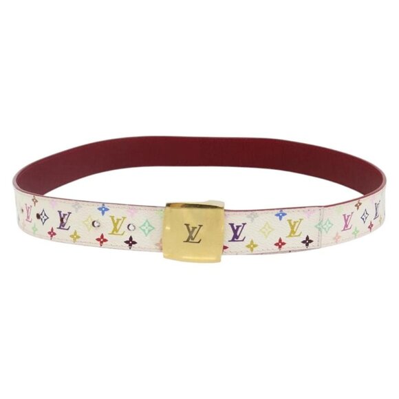 LOUIS VUITTON Monogram Multicolor Ceinture LV Cut Belt 35.8"" White Auth 142762 - Picture 1 of 12